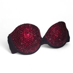 Crystal Rhinestone Classic Dark Red Glam Bling Strapless Bra Top All Sizes New